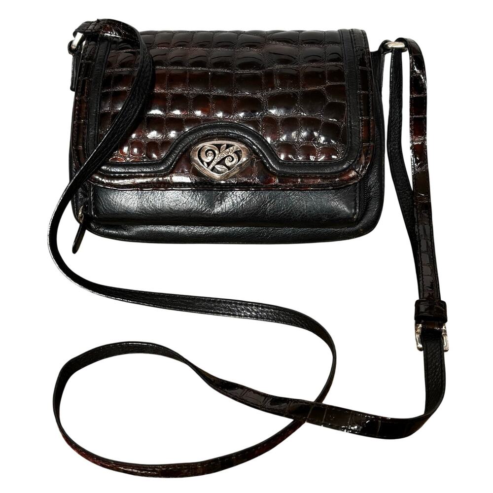 Vintage Brighton crossbody bag shoulder bag purse BLACK & brown moc croc FLAW